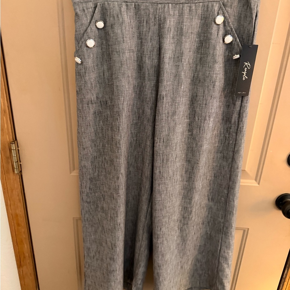 Grey Wide-Leg Trousers with Decorative Buttons